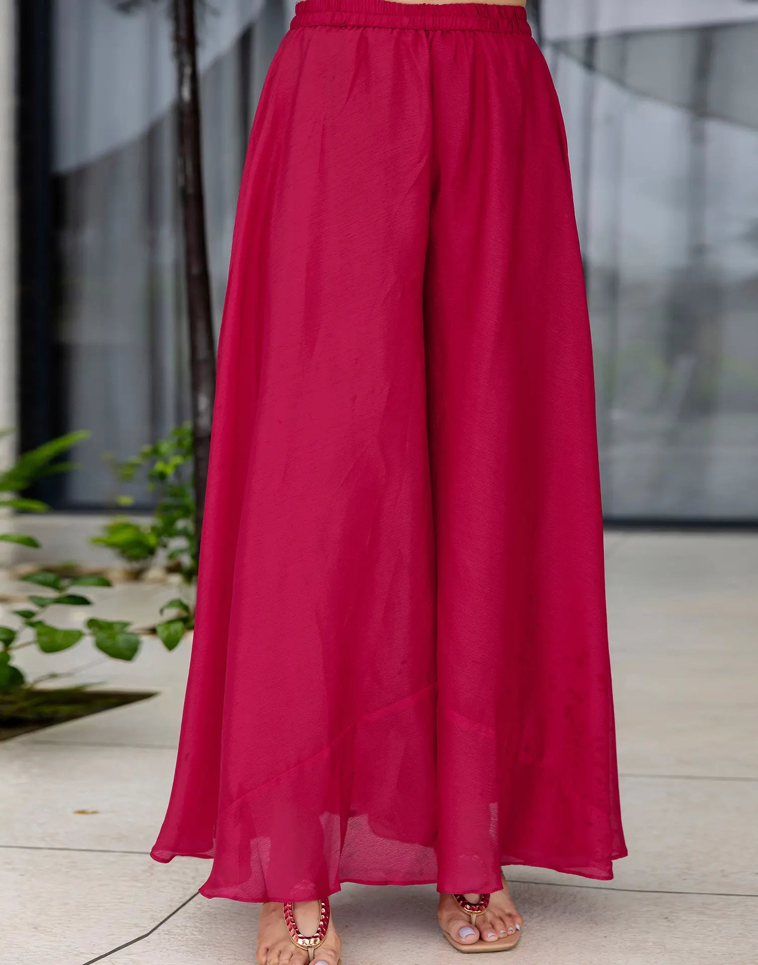 Poly Chinnon Embroidered High Low 3 Piece Kurta Set