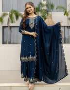 Silk Embroidered Straight 3 Piece Kurta Set