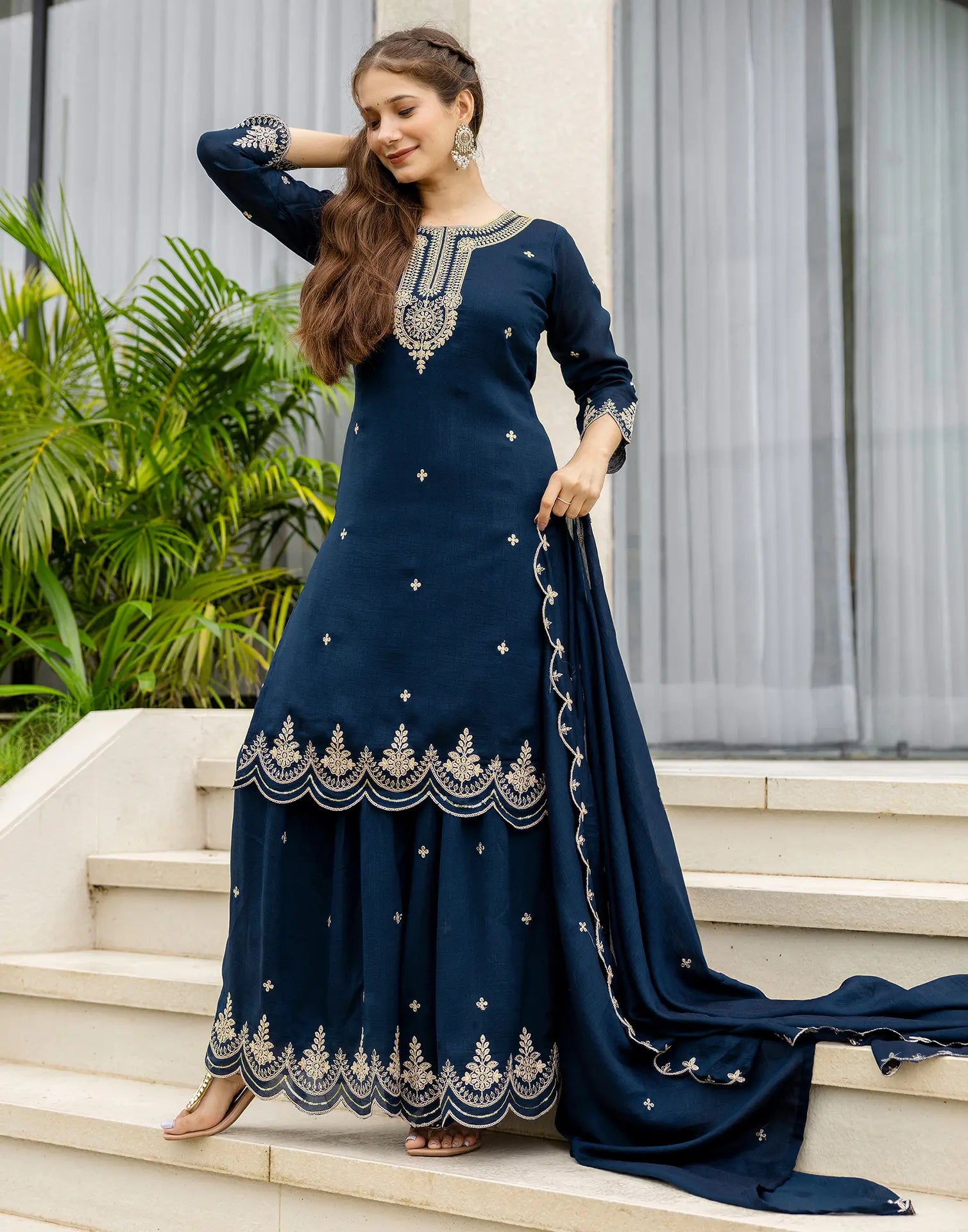 Silk Embroidered Straight 3 Piece Kurta Set