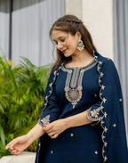 Silk Embroidered Straight 3 Piece Kurta Set
