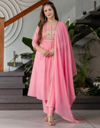 Chanderi Embroidered Anarkali 3 Piece Kurta Set
