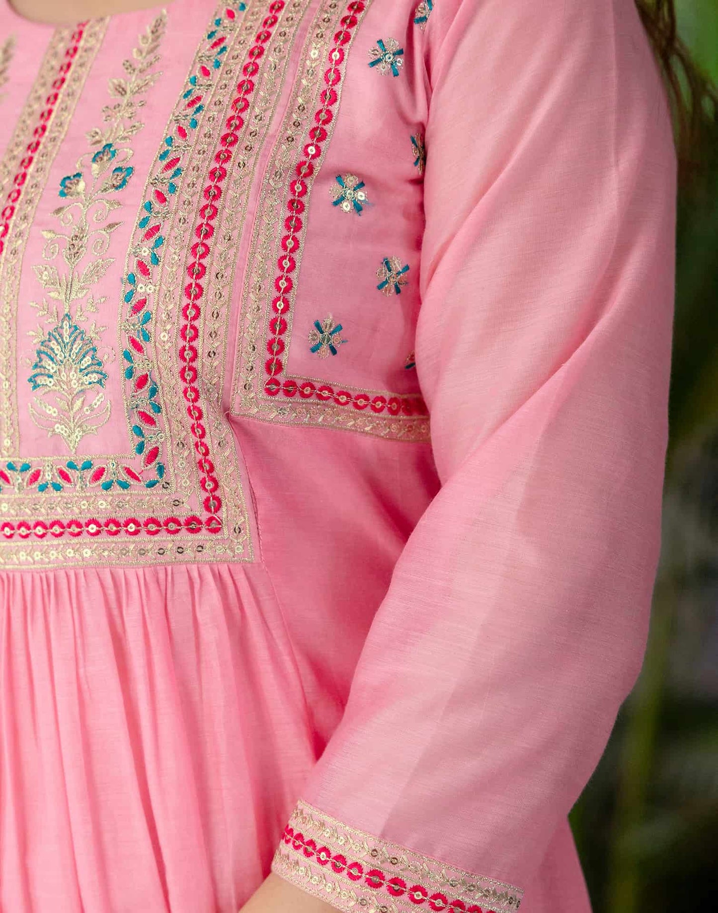 Silk Blend Embroidered Anarkali Kurta with Pant & Dupatta