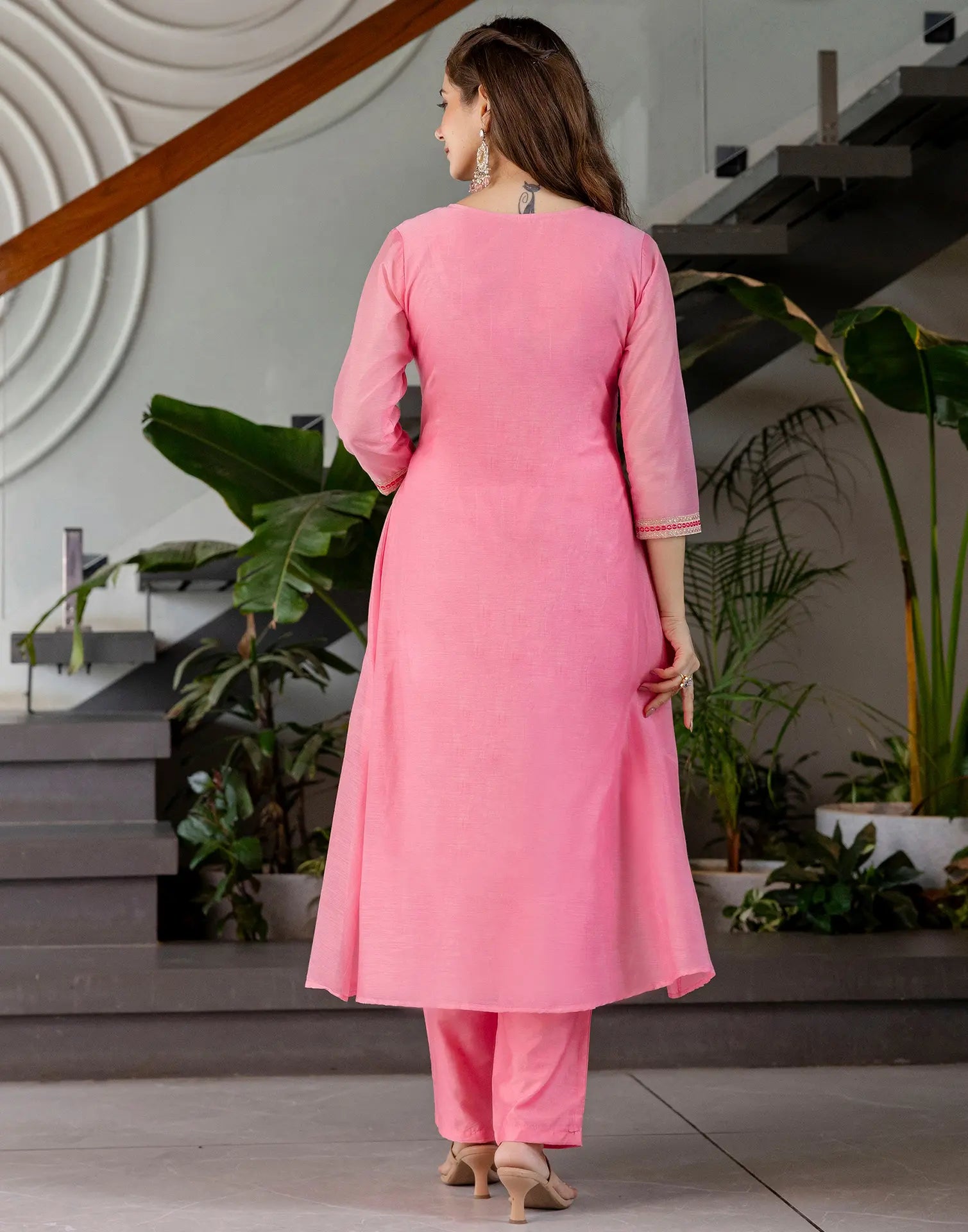 Chanderi Embroidered Anarkali 3 Piece Kurta Set