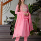 Silk Blend Embroidered Anarkali Kurta with Pant & Dupatta