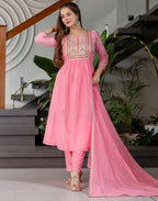 Chanderi Embroidered Anarkali 3 Piece Kurta Set
