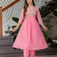 Silk Blend Embroidered Anarkali Kurta with Pant & Dupatta