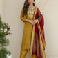 Silk Embroidered Straight Kurta with Pant & Dupatta