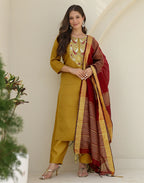 Silk Blend Embroidered Straight 3 Piece Kurta Set