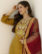 Silk Blend Embroidered Straight 3 Piece Kurta Set