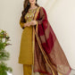 Silk Embroidered Straight Kurta with Pant & Dupatta