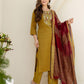 Silk Embroidered Straight Kurta with Pant & Dupatta