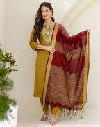 Silk Blend Embroidered Straight 3 Piece Kurta Set