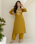 Silk Blend Embroidered Straight 3 Piece Kurta Set