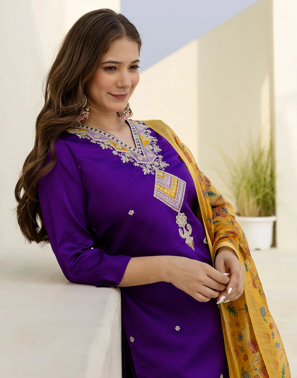 Silk Blend Embroidered Straight 3 Piece Kurta Set