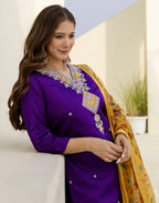 Silk Blend Embroidered Straight 3 Piece Kurta Set