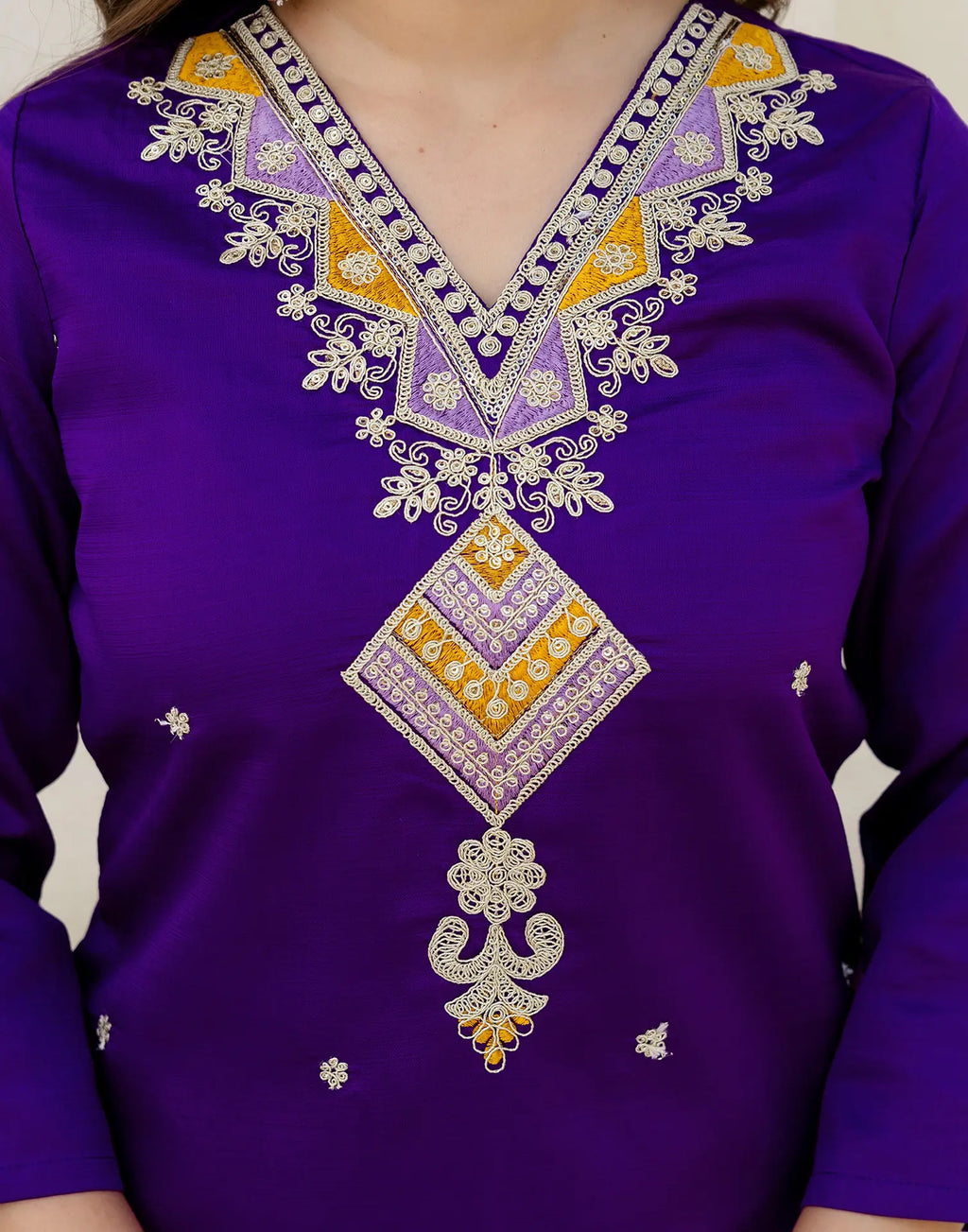 Silk Blend Embroidered Straight 3 Piece Kurta Set
