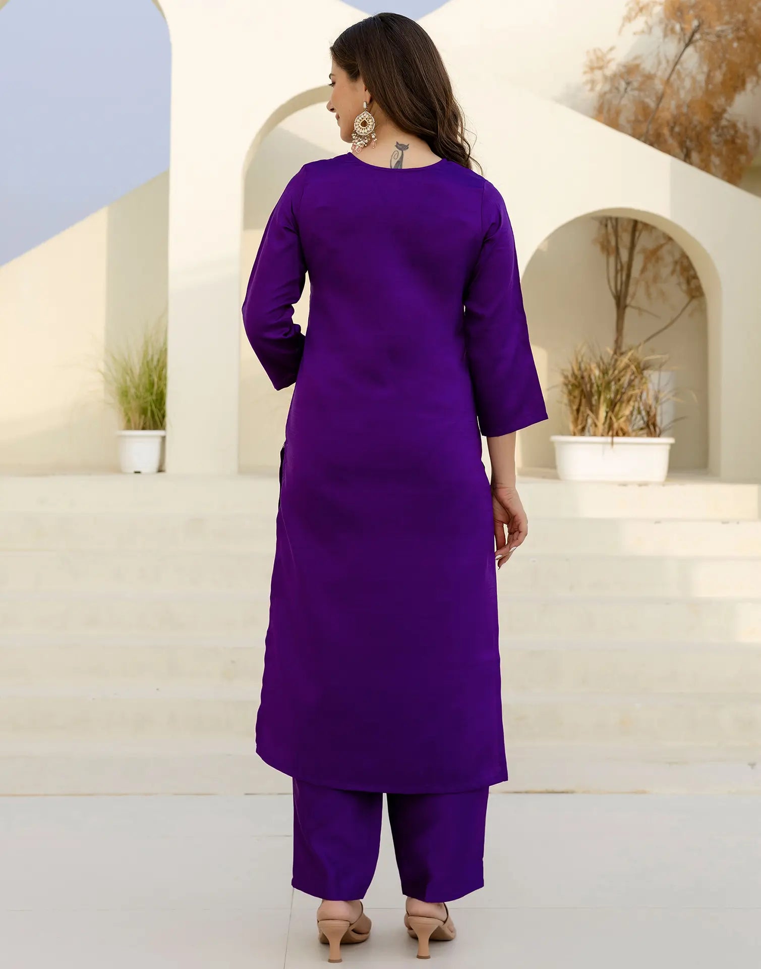 Silk Blend Embroidered Straight 3 Piece Kurta Set