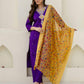Silk Embroidered Straight Kurta with Pant & Dupatta
