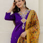 Silk Embroidered Straight Kurta with Pant & Dupatta