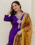 Silk Blend Embroidered Straight 3 Piece Kurta Set