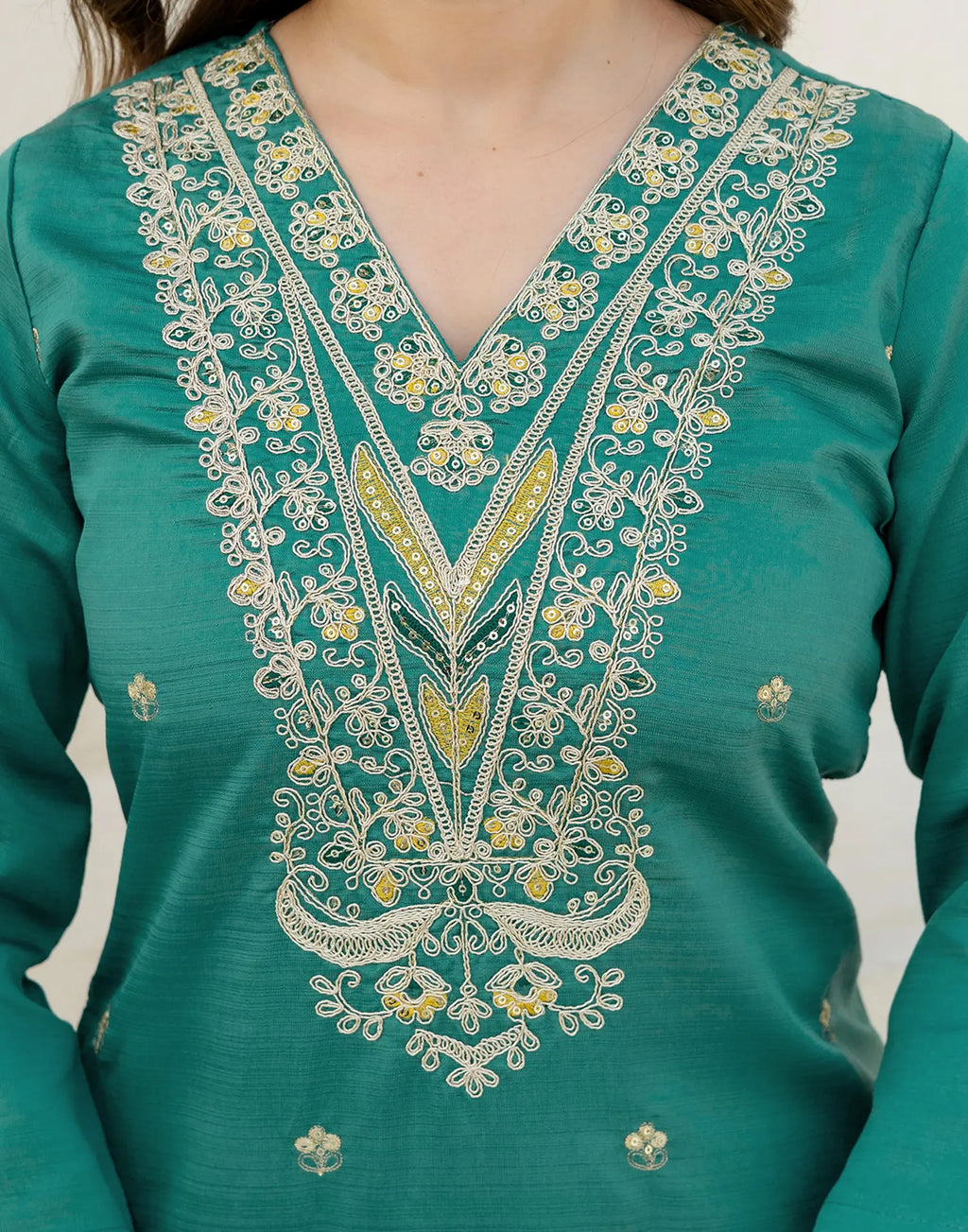 Silk Blend Embroidered Straight 3 Piece Kurta Set