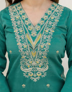 Silk Blend Embroidered Straight 3 Piece Kurta Set