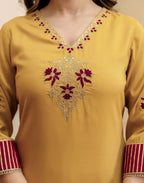 Poly Chinnon Embroidered Straight 3 Piece Kurta Set