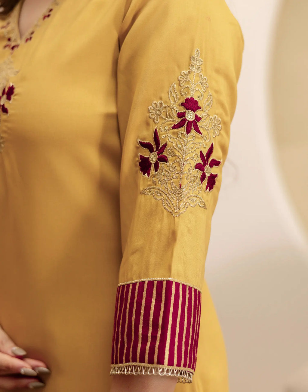Poly Chinnon Embroidered Straight 3 Piece Kurta Set