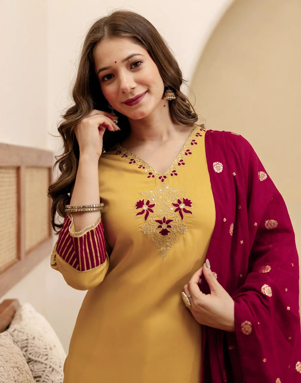 Poly Chinnon Embroidered Straight 3 Piece Kurta Set