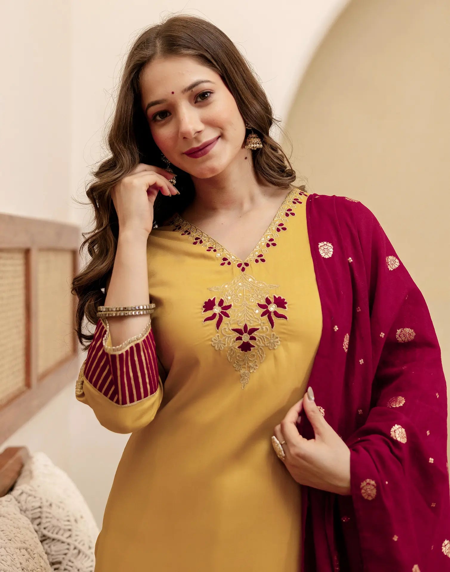 Poly Chinnon Embroidered Straight 3 Piece Kurta Set