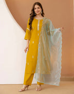 Viscose Rayon Embroidered Straight 3 Piece Kurta Set