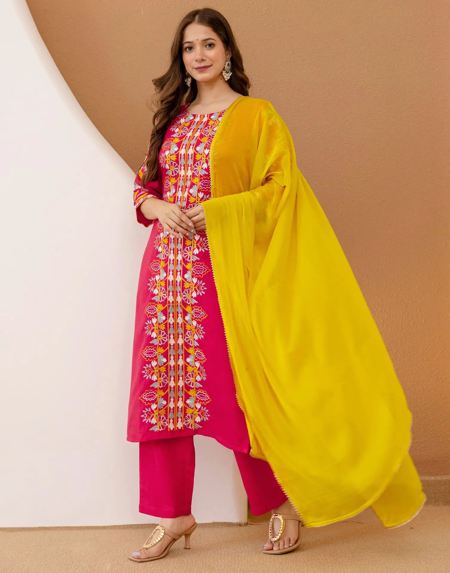 Viscose Rayon Embroidered Straight 3 Piece Kurta Set