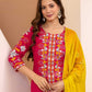 Cotton Blend Embroidered Straight Kurta with Pant & Dupatta