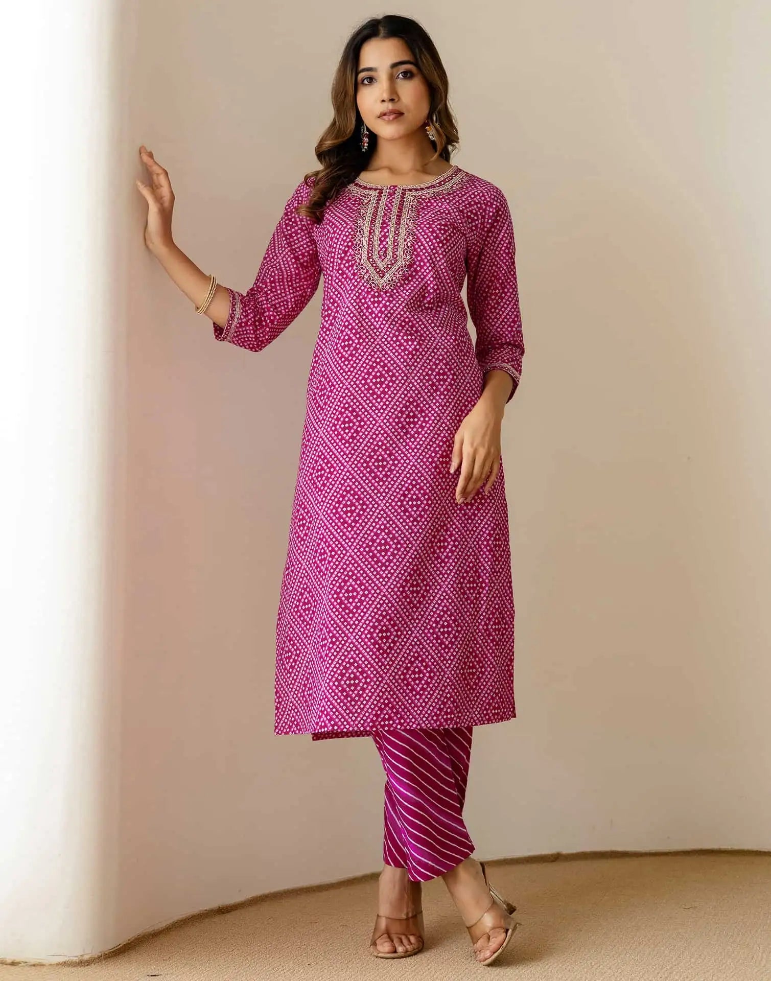 Pink Cotton Printed Kurta Set with Pant & Dupatta under 999