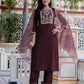 Skylee Brown silk straight kurta set with embroidery and sequins work with pant and dupatta