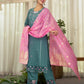 Silk Blend Embroidered Straight Kurta with Pant & Dupatta