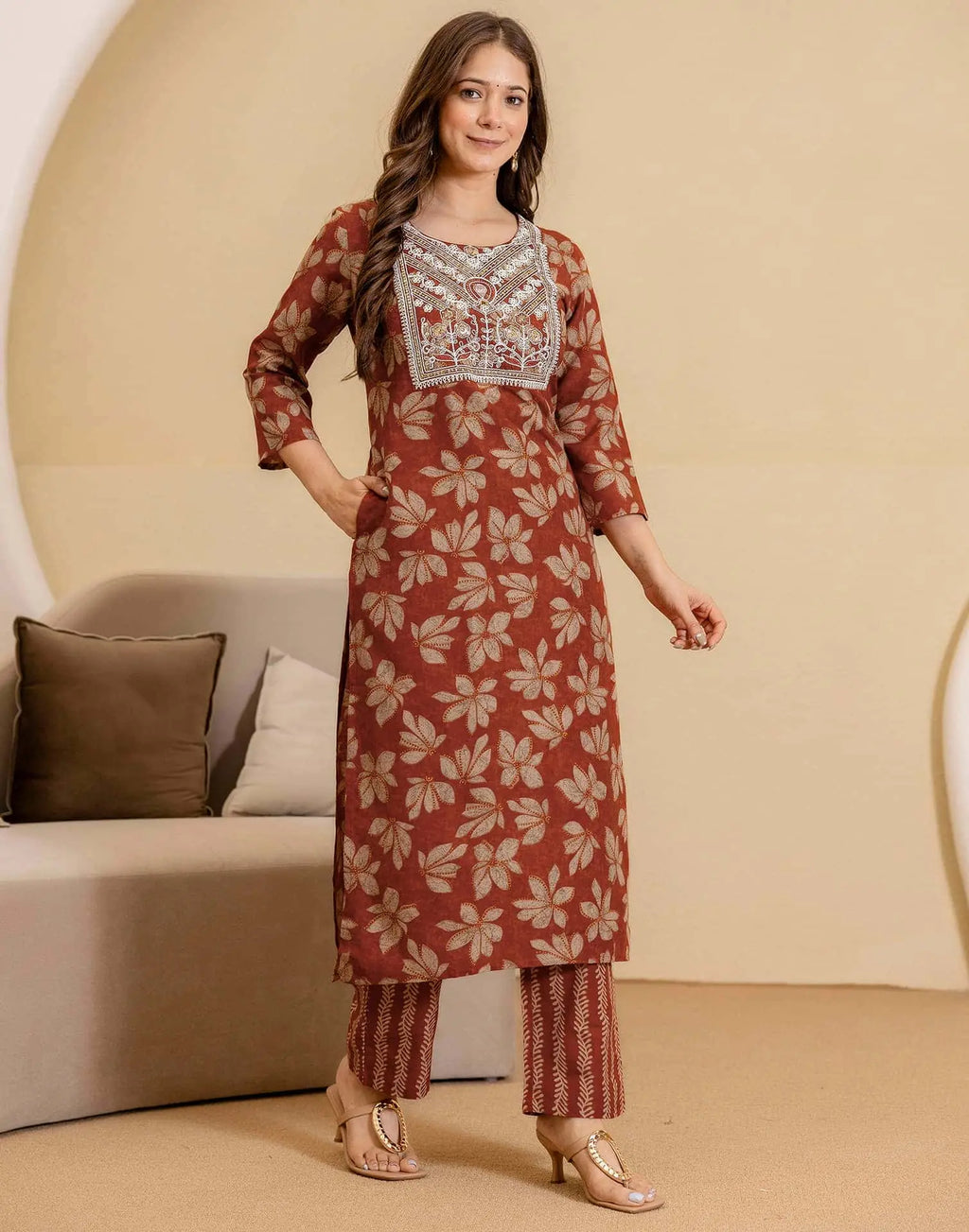Skylee Viscose Rayon Embroidered Straight 3 Piece Kurta Set For Woman