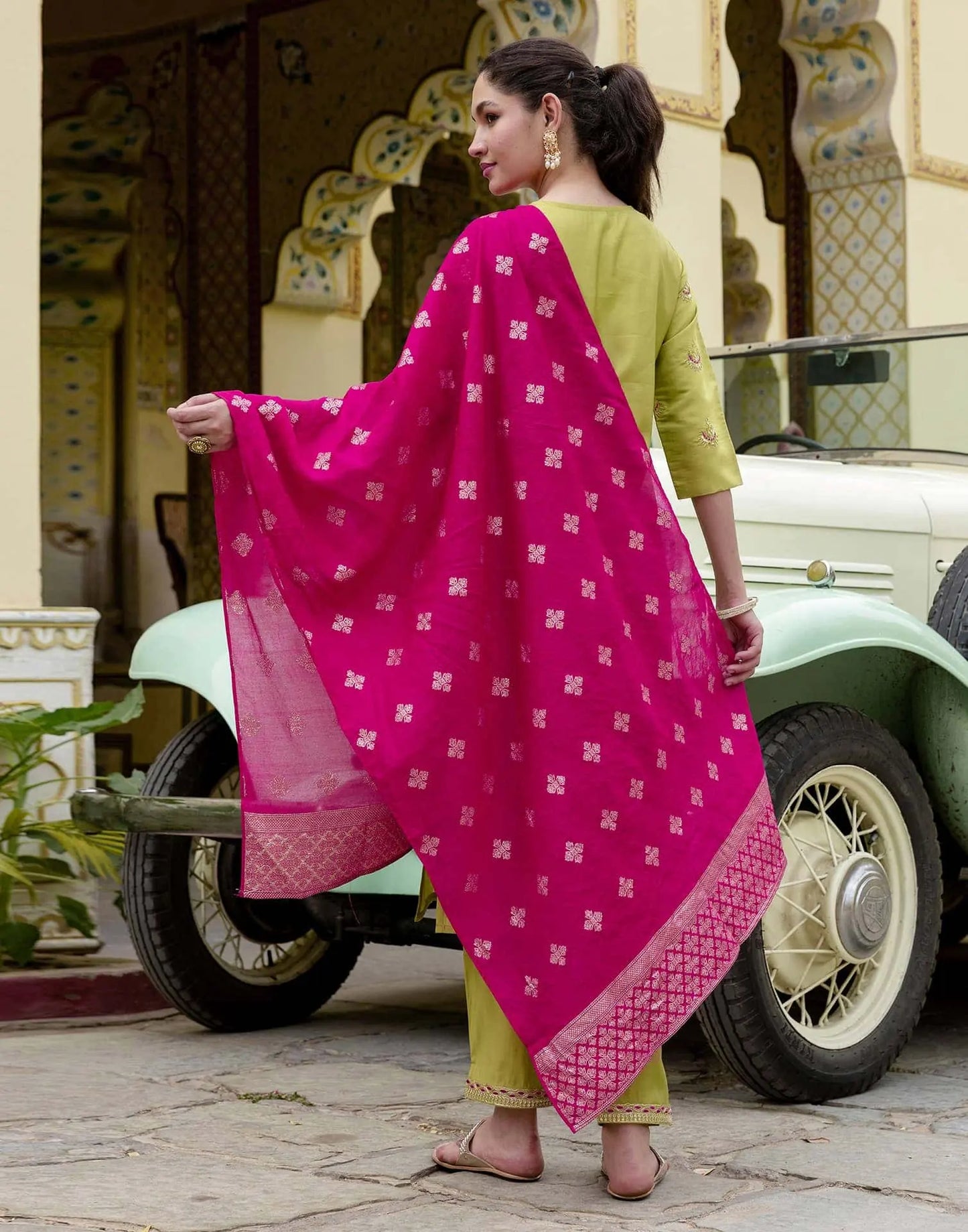 Silk Embroidery and Sequins Work Straight Kurta with Pant & Dupatta