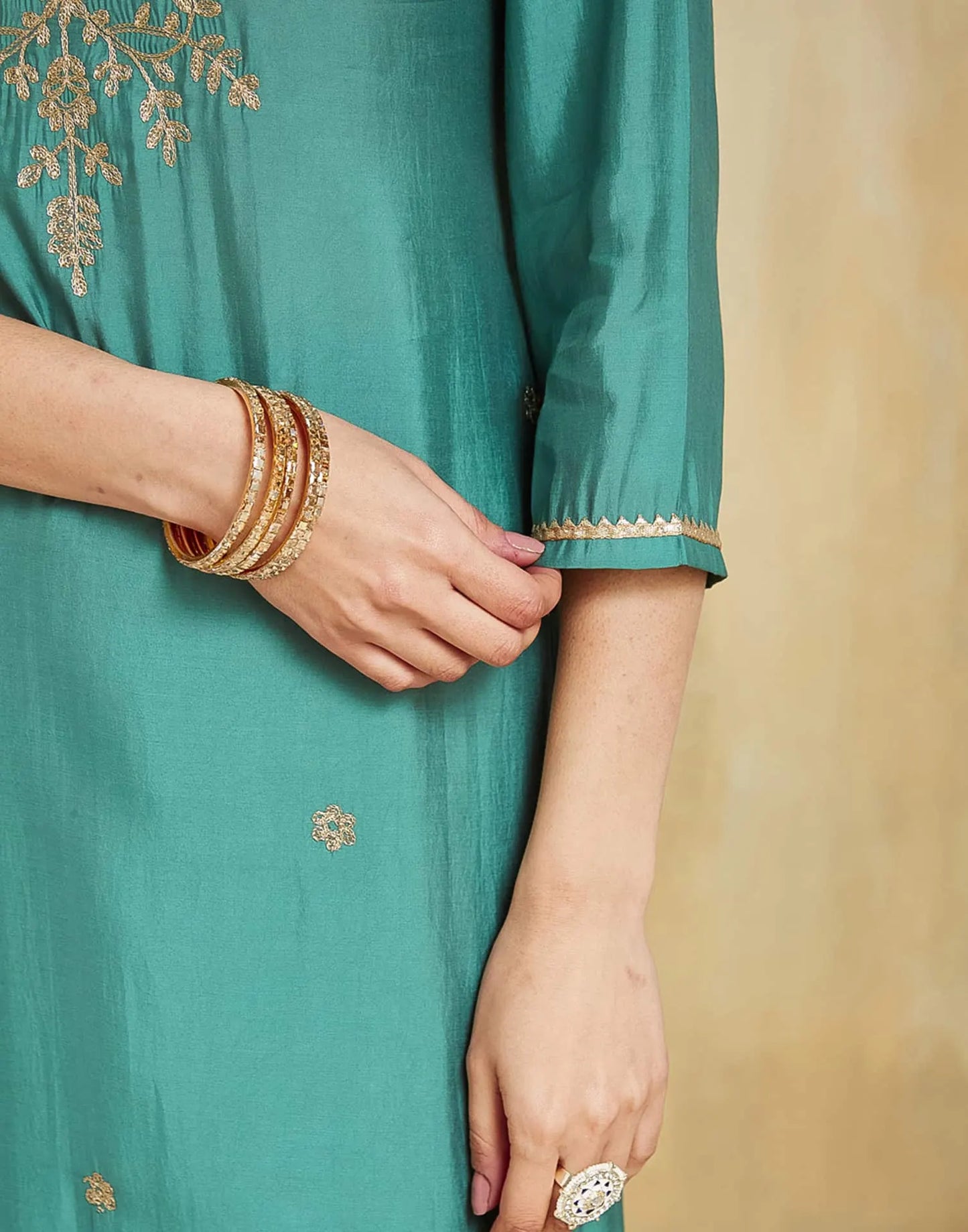 Silk Blend Embroidery Work and Gota Lace Straight Kurta with Pant & Dupatta