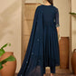 Blue Cotton Embroidered Anarkali Kurta with Pant & Dupatta for Women