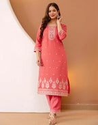 Skylee Silk Blend Embroidered Straight 3 Piece Kurta Set For Woman