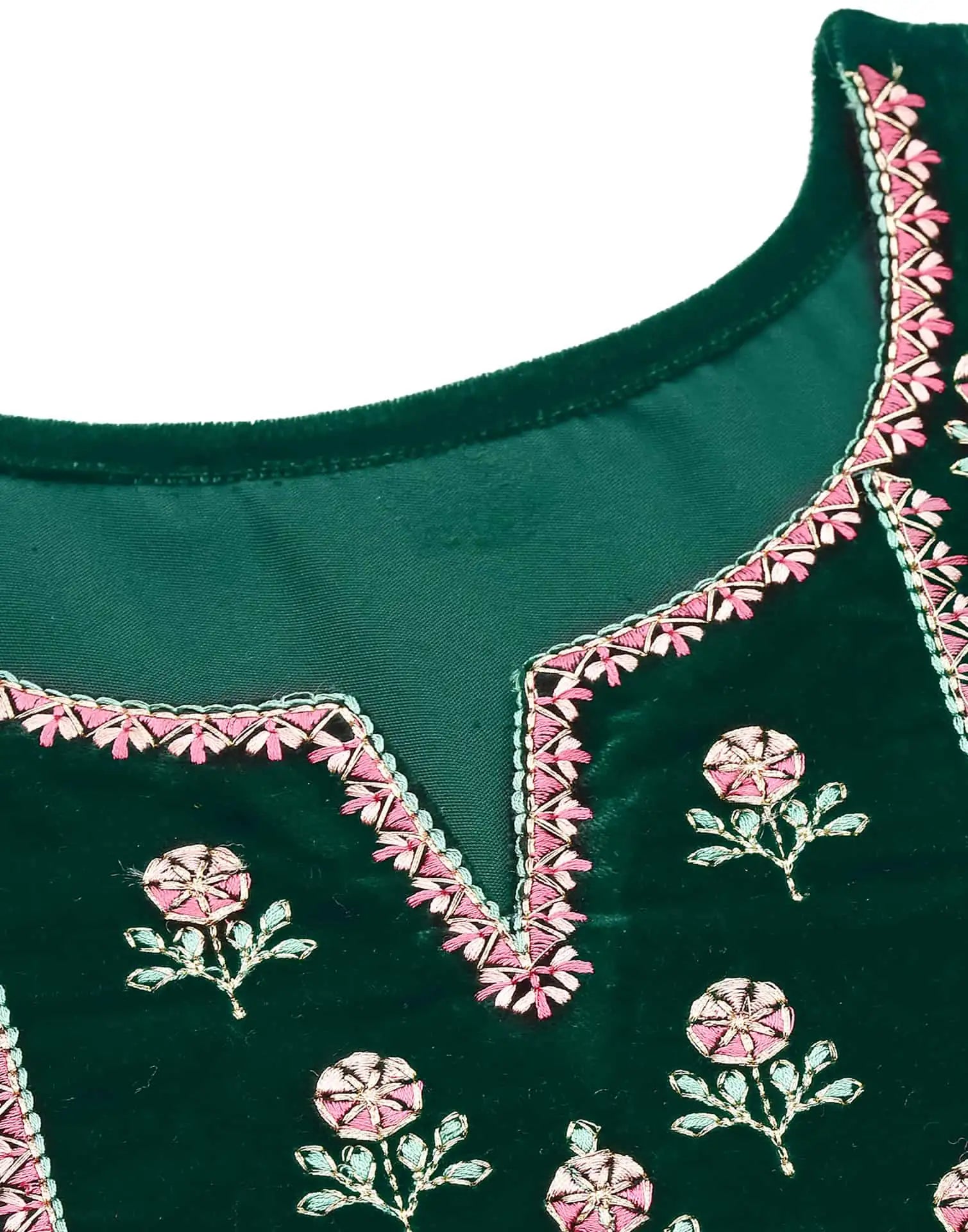 Dark Green Velvet Straight Kurta Set with Pants & Dupatta under 1000