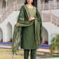 Silk Blend Weaving and Lace Straight Kurta with Pant & Dupatta