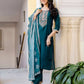 Skylee Green Silk Embroidered Straight Kurta with Pant & Dupatta