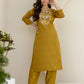 Affordable Yellow Silk Embroidered Straight Kurta Set under 999