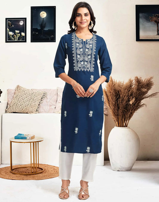 Cotton Embroidered Straight Kurti