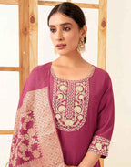 Skylee Chinnon Plain Straight 3 Piece Kurta Set For Woman