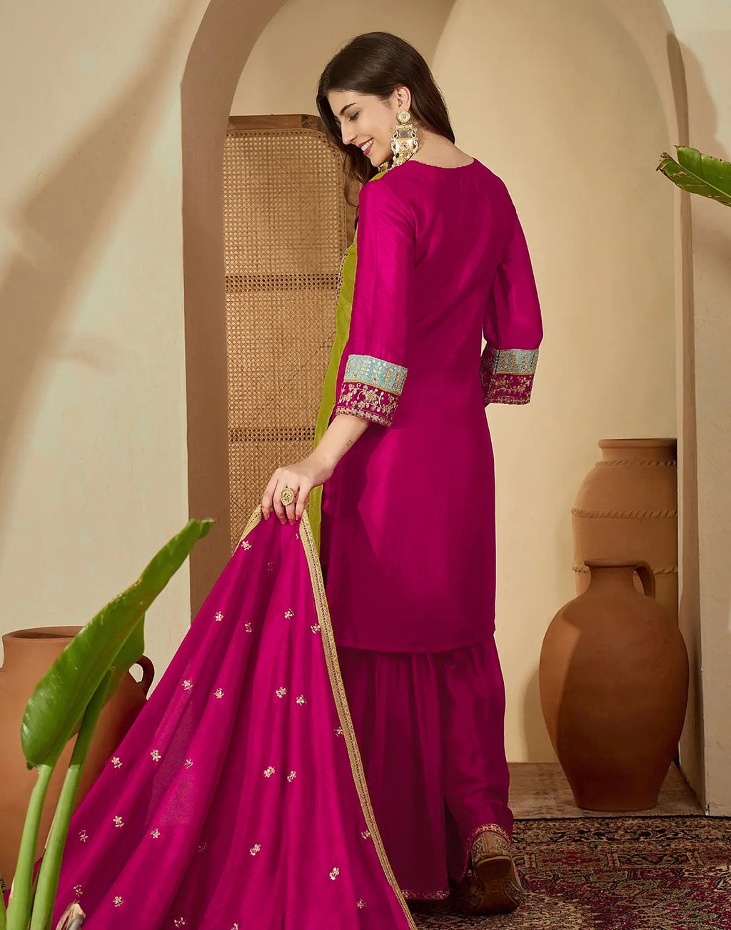 Poly Chinnon Embroidered Straight 3 Piece Kurta Set