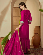 Poly Chinnon Embroidered Straight 3 Piece Kurta Set