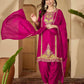 Silk Embroidered Straight Kurta with Pant & Dupatta
